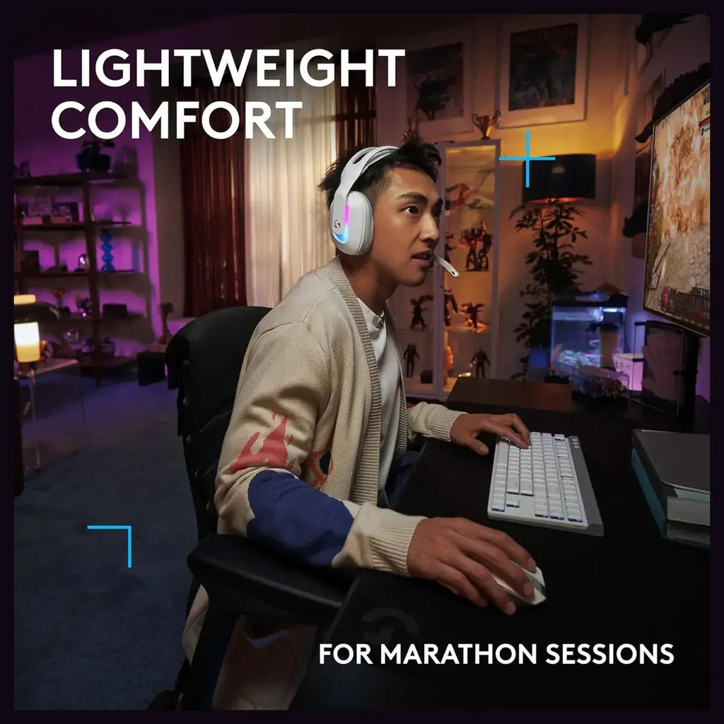 Logitech G522 Lightspeed Wireless Gaming Headset, Tri-Connect Lightspeed Bluetooth USB A to C, LIGHTSYNC RGB, White