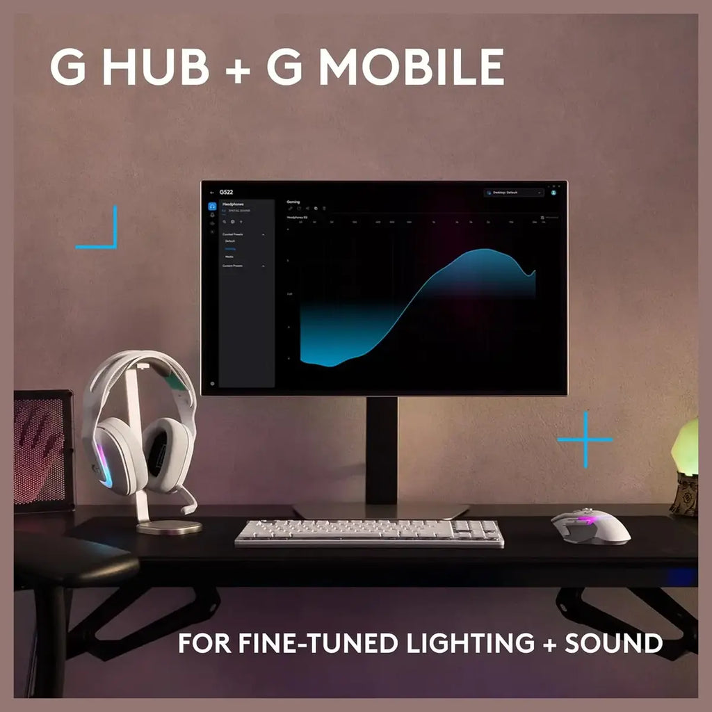 Logitech G522 Lightspeed Wireless Gaming Headset, Tri-Connect Lightspeed Bluetooth USB A to C, LIGHTSYNC RGB, White