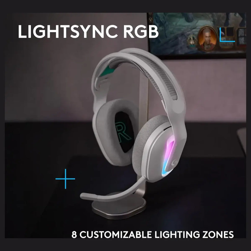 Logitech G522 Lightspeed Wireless Gaming Headset, Tri-Connect Lightspeed Bluetooth USB A to C, LIGHTSYNC RGB, White