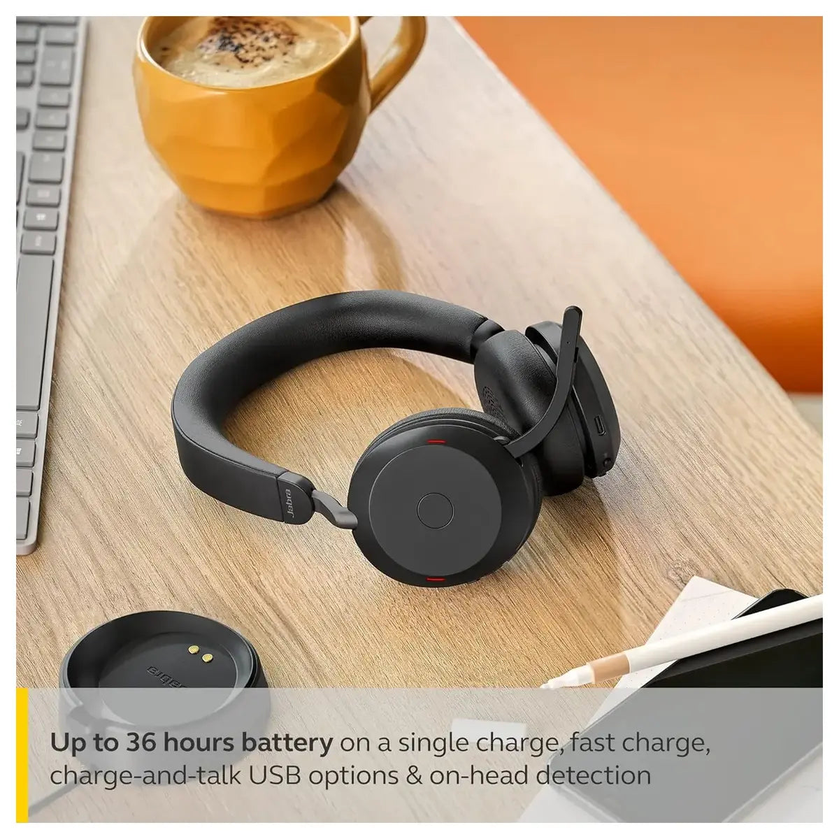 Jabra Evolve2 75 Wireless Headset, 8-Microphone, Active Noise Cancelling, USB-C Bluetooth Adapter, Microsoft Teams Compatible, Black