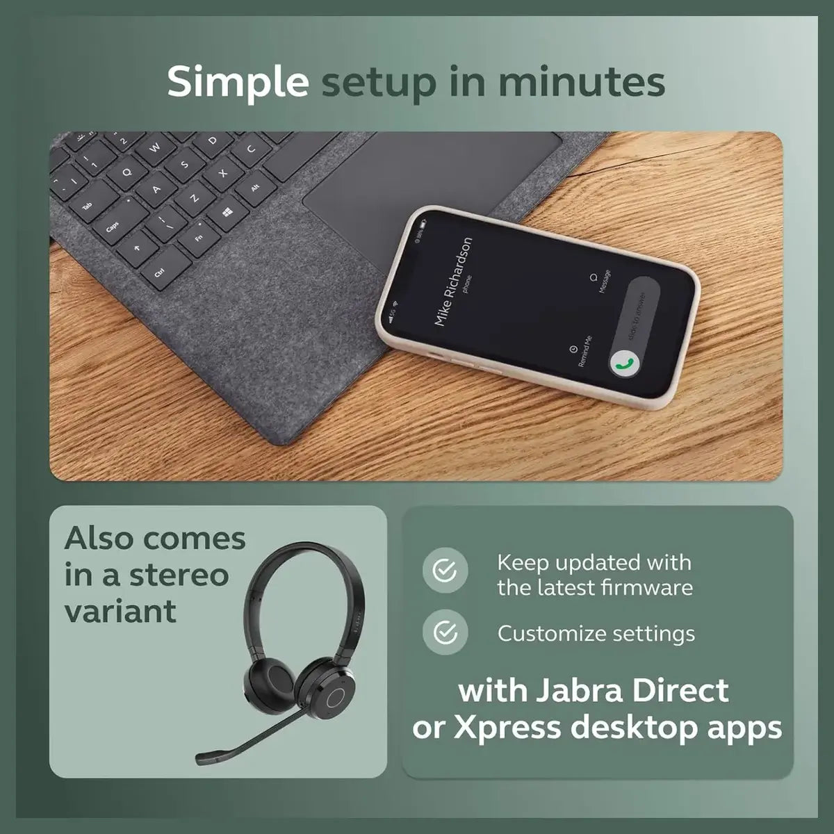 Jabra Evolve 65 TE Stereo Wireless Single-Ear Headphones Noise-Canceling Mic, 16hrs Battery Life, Dual Connectivity, Black