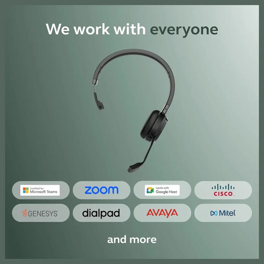 Jabra Evolve 65 TE Stereo Wireless Single-Ear Headphones Noise-Canceling Mic, 16hrs Battery Life, Dual Connectivity, Black