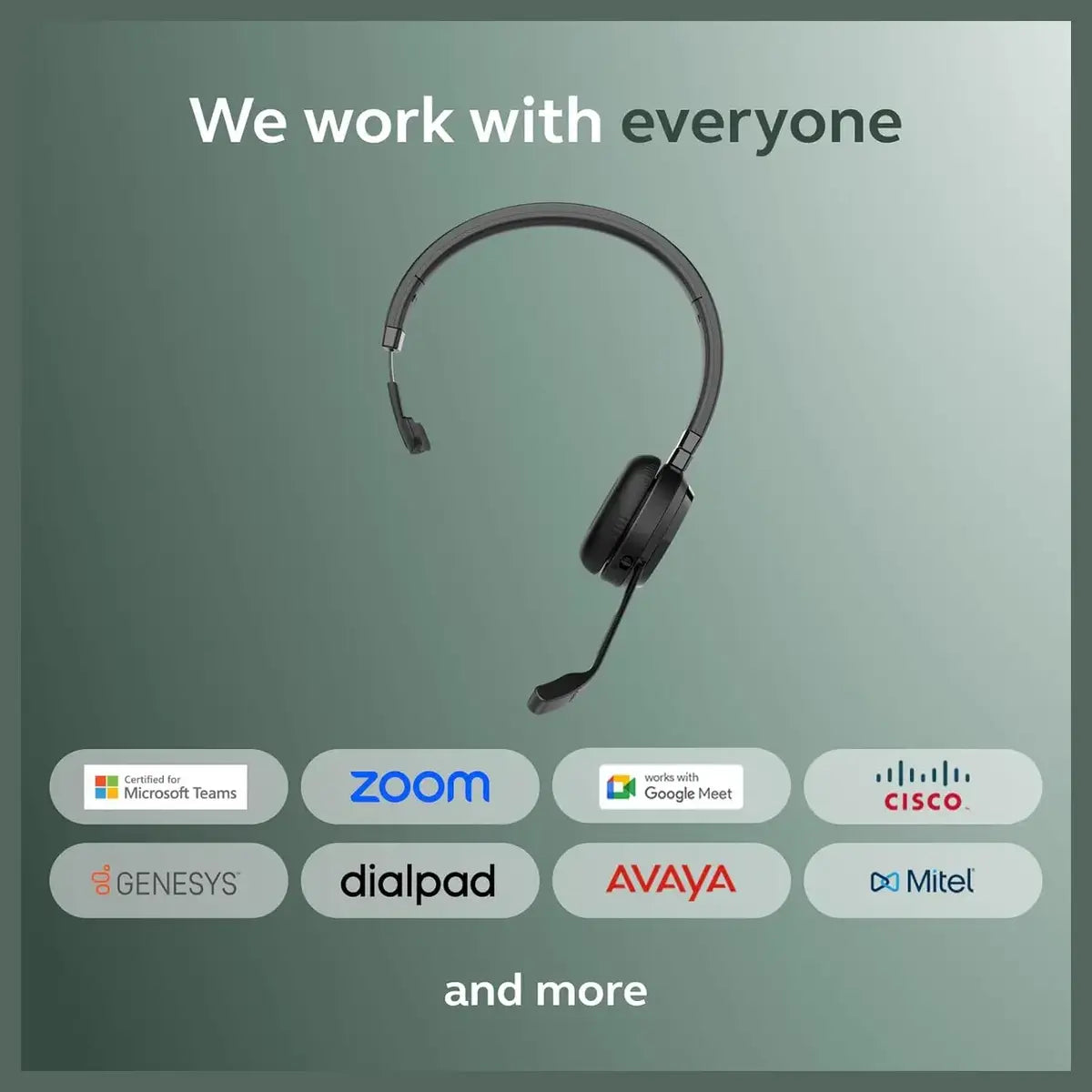 Jabra Evolve 65 TE Stereo Wireless Single-Ear Headphones Noise-Canceling Mic, 16hrs Battery Life, Dual Connectivity, Black