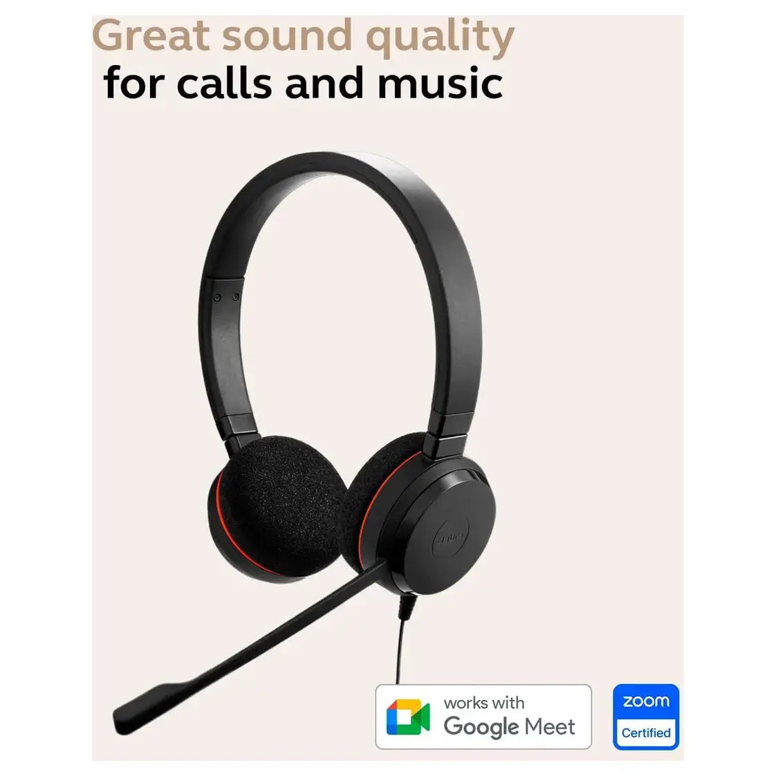 Jabra Evolve 20 Wired Headset Dual-Ear, USB-C and USB-A, Call Control, Black