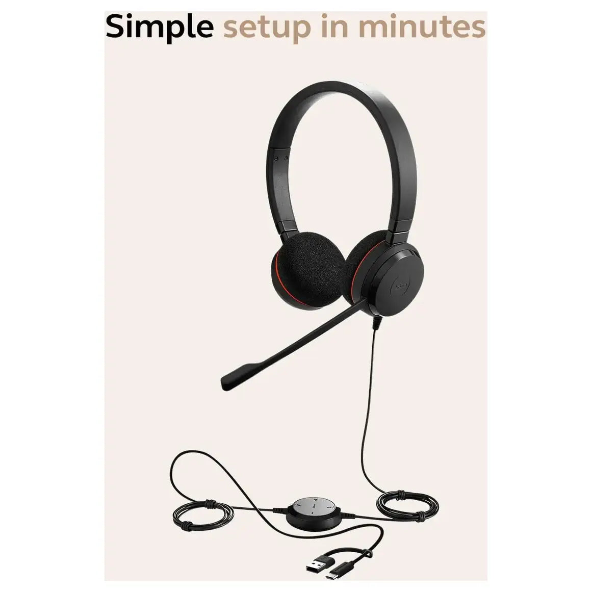 Jabra Evolve 20 Wired Headset Dual-Ear, USB-C and USB-A, Call Control, Black