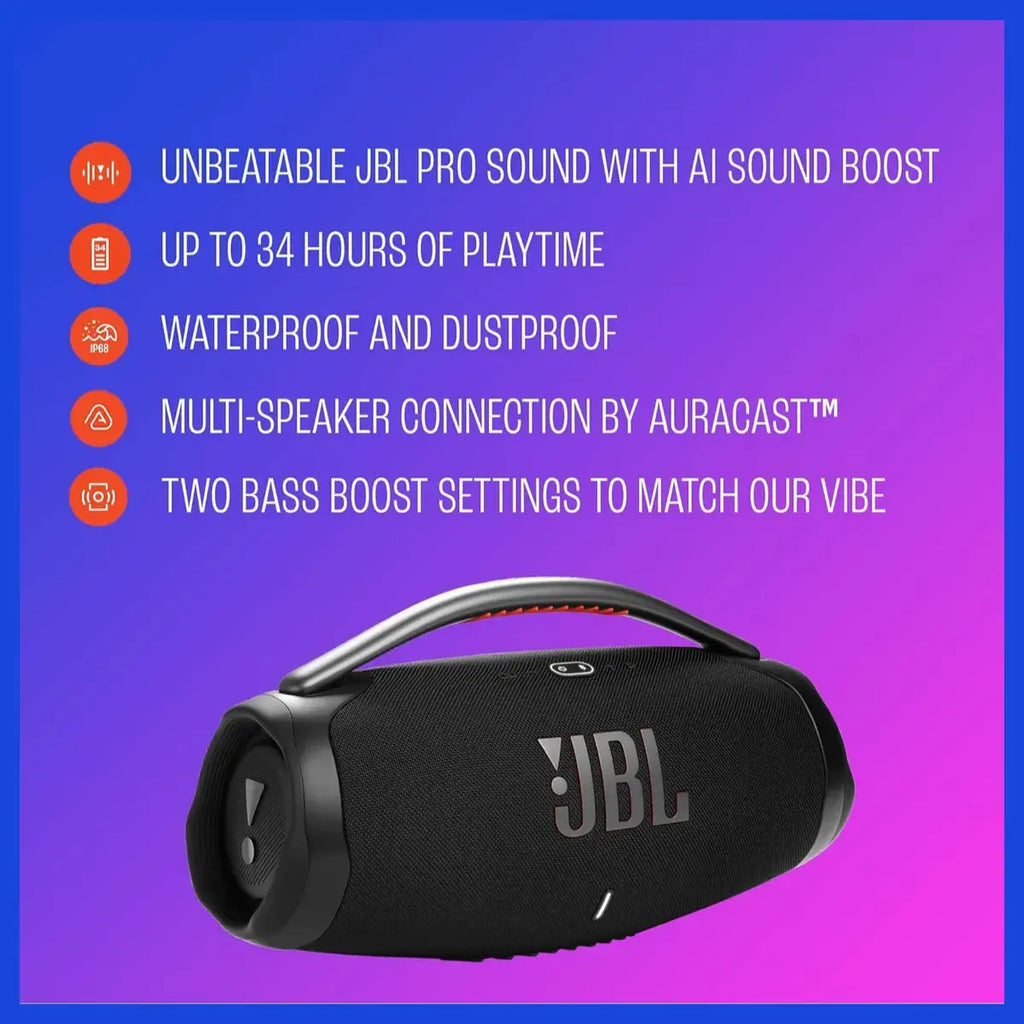 JBL Boombox 4 Portable Waterproof Speaker, Up To 34 Hours Playtime, Auracast, Black