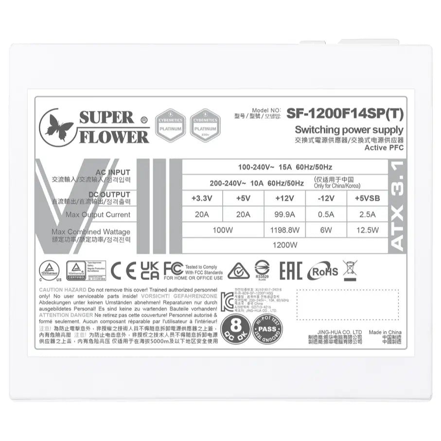 Super Flower LEADEX VIII Platinum PRO Power Supply 1200W ATX 3.1 PCIe 5.1 White SF-1200F14SP(T)