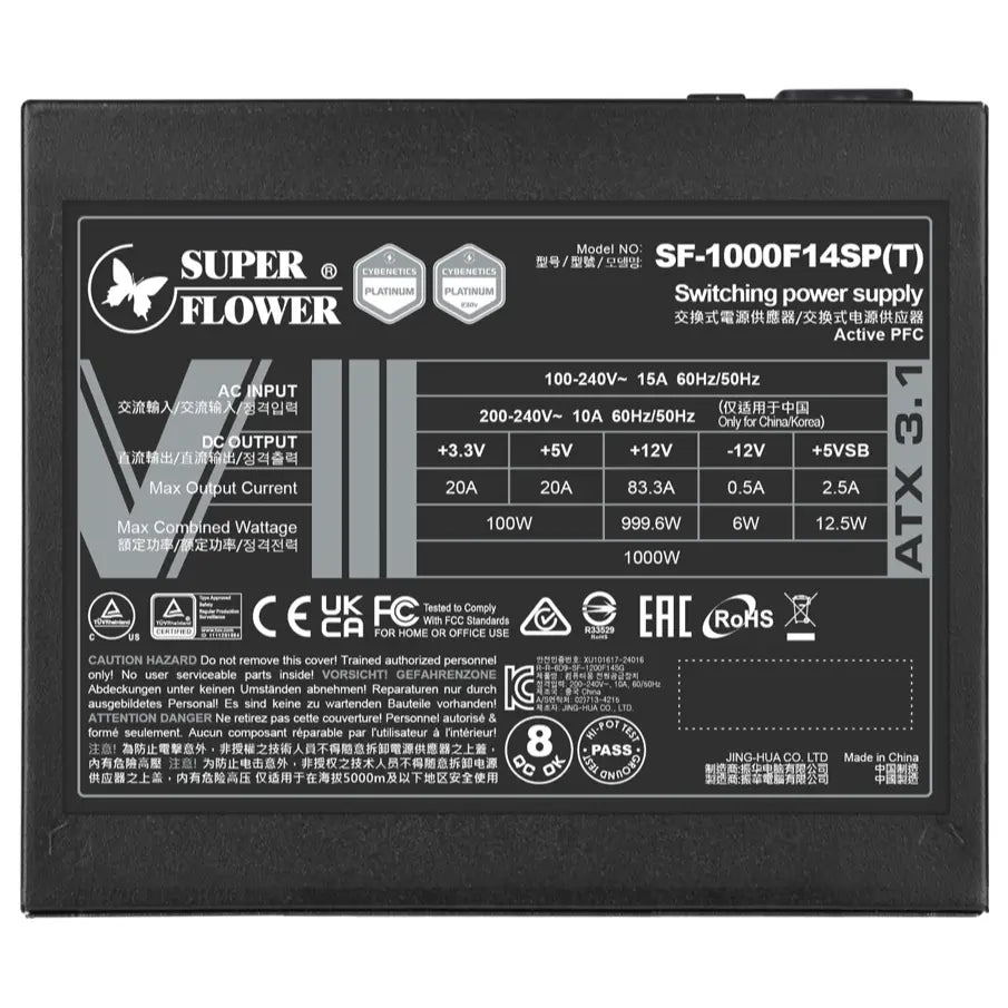 Super Flower LEADEX VIII Platinum PRO Power Supply 1000W ATX 3.1 PCIe 5.1 Black SF-1000F14SP(T)