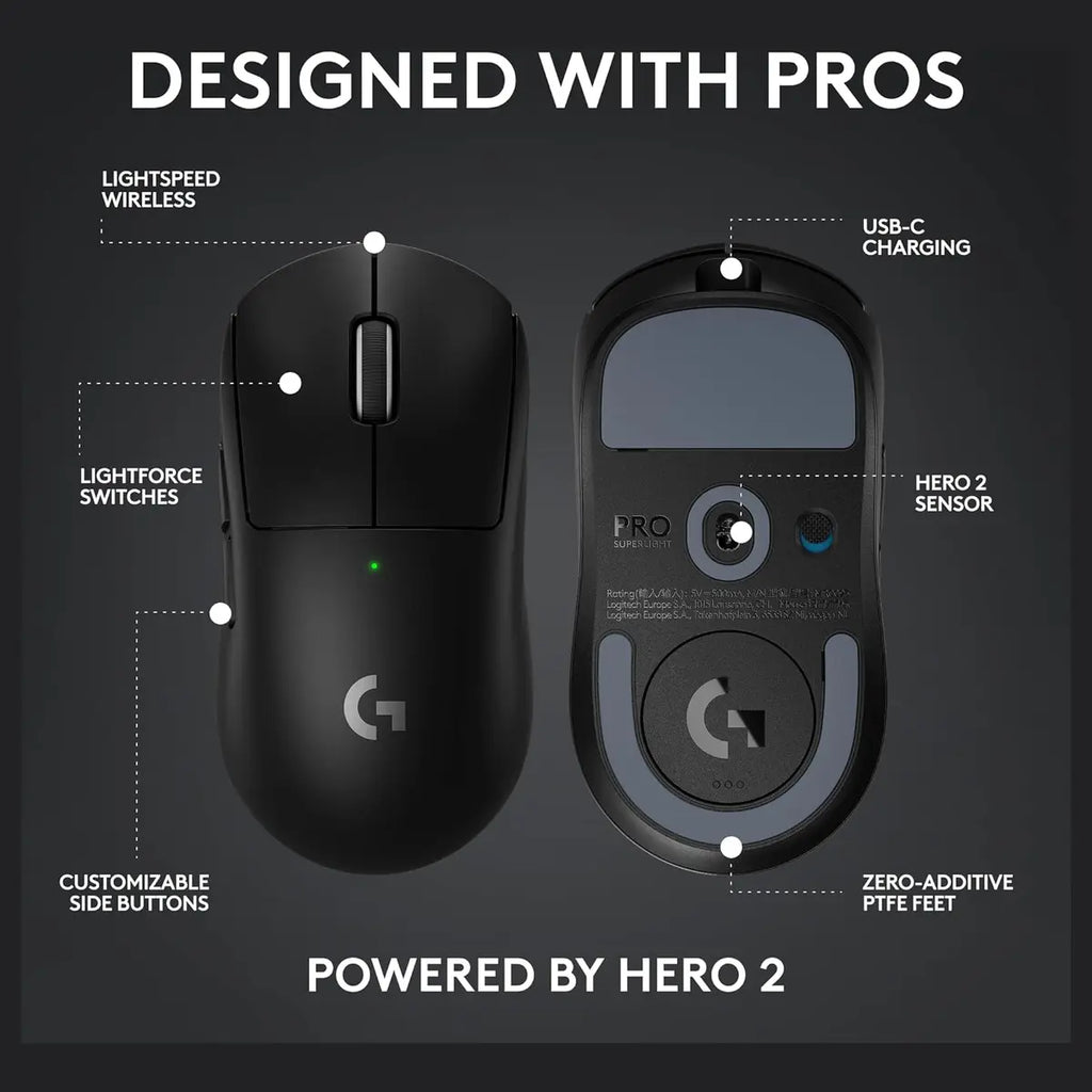 Logitech G PRO X Superlight 2c Lightspeed Gaming Mouse, 44K DPI, Up To 8kHz Polling, Black