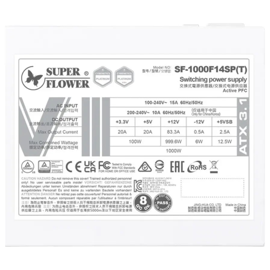 Super Flower LEADEX VIII Platinum PRO 1000W Power Supply ATX 3.1 White