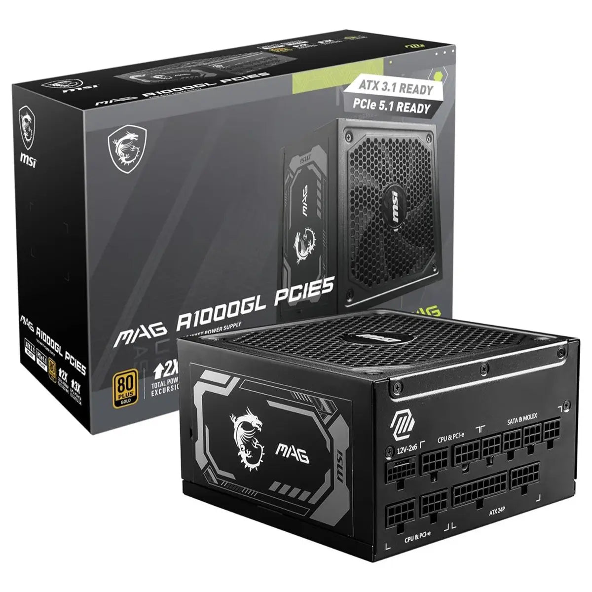 MSI MAG A1000GL PCIE5 Power Supply 1000W 80 Plus Gold Fully Modular ATX3.0