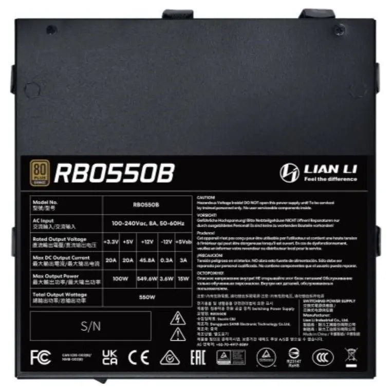 Lian Li RB Series 550W Power Supply, ATX 3.1 PCIe 5.1 80 Plus Bronze