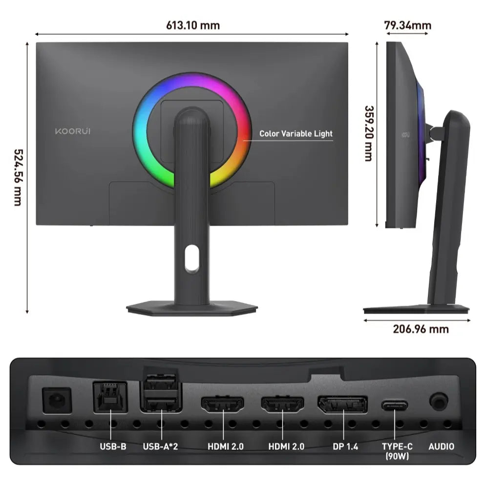 KOORUI S2741LM 27" Gaming Monitor, 4K 160Hz Or FHD 320Hz, 1ms IPS QD Mini LED, HDR 1400nits, HDMI2.1x2 DP1.4 90W USB-C
