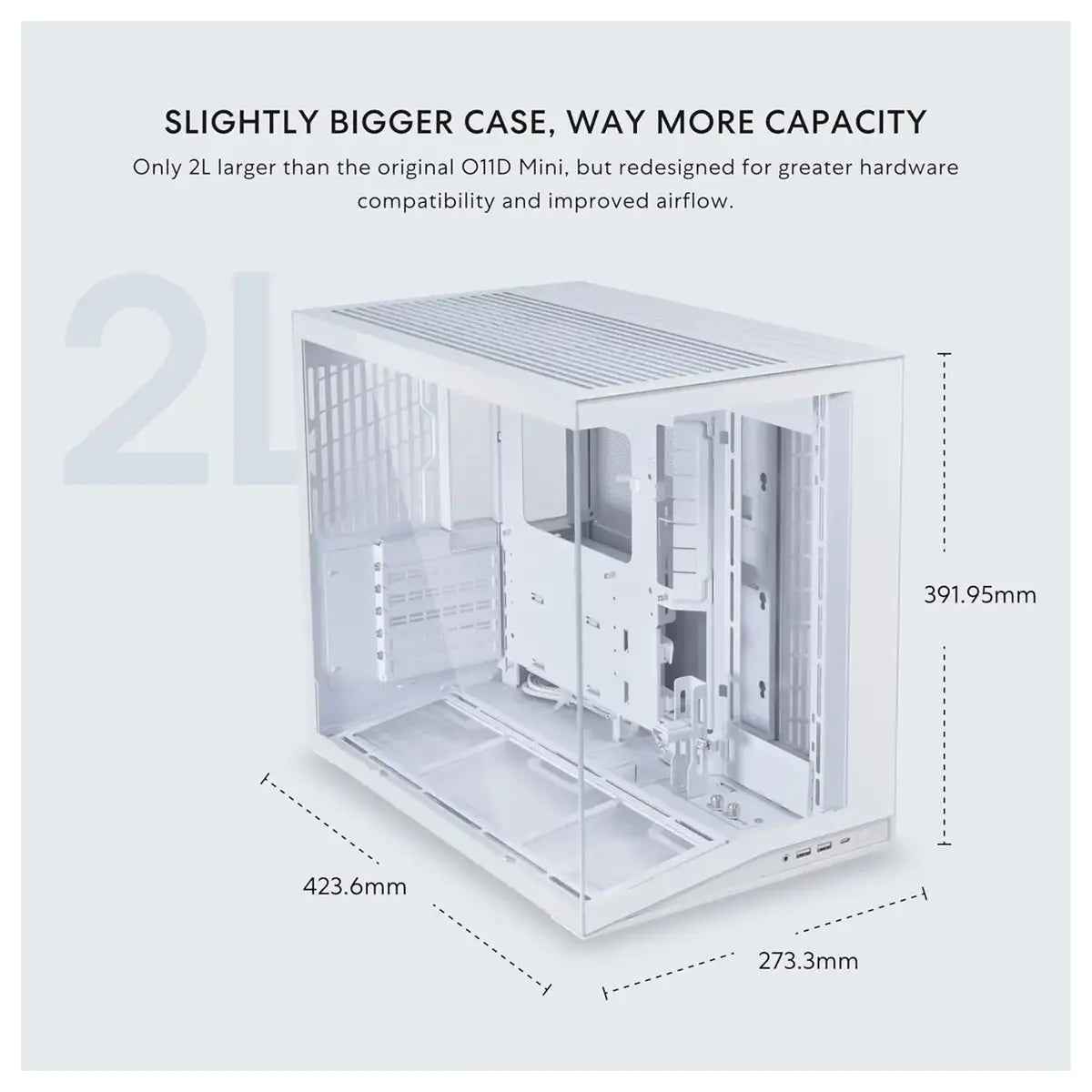 Lian Li O11 Dynamic Mini V2 Compact ATX Mid-Tower Airflow Computer Case White G99.O11DMIV2W.00