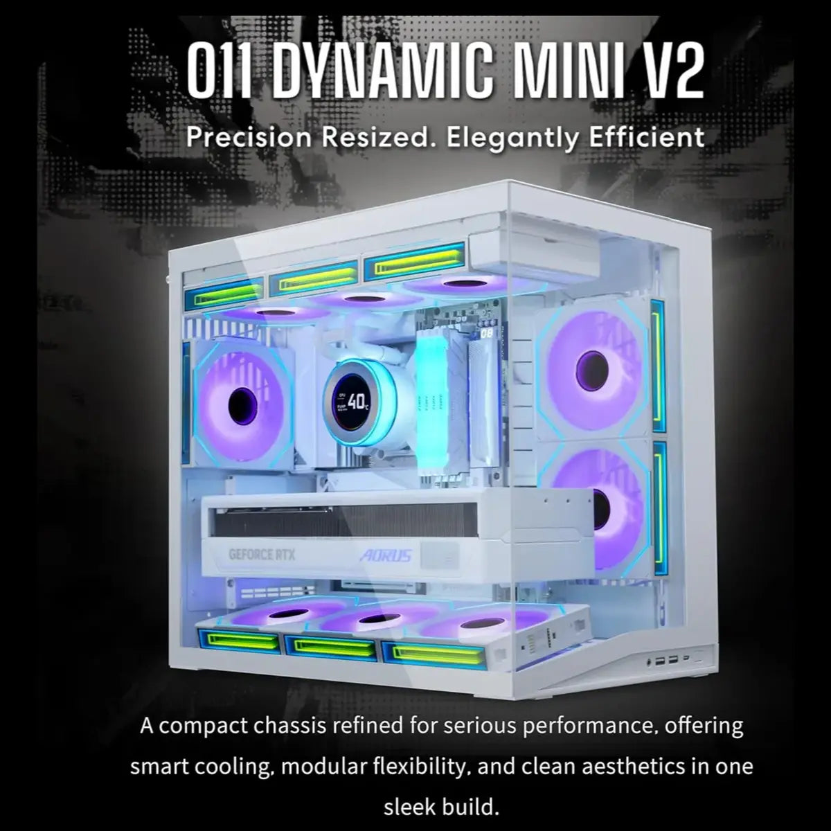 Lian Li O11 Dynamic Mini V2 Compact ATX Mid-Tower Airflow Computer Case White G99.O11DMIV2W.00