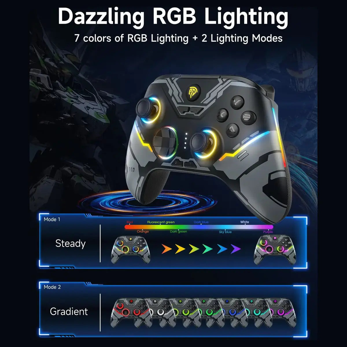 EasySMX X15 PC Controller, Tri-Mode Wireless Bluetooth, Hall Joysticks and Hall Triggers, RGB Lighting, 20 Hours Battery Life, Black