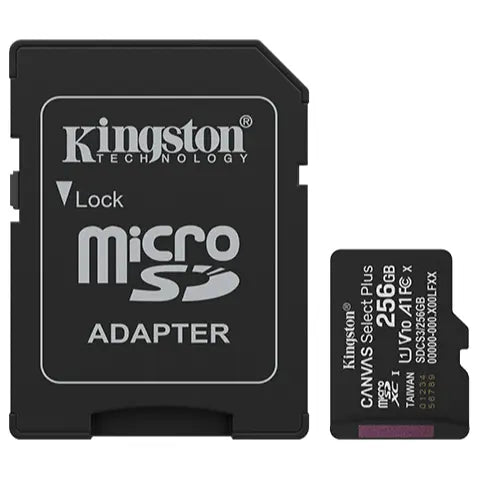 Kingston Canvas Select Plus 256GB MicroSD Memory Card With SD Adapter, Up To 150MB/s Read, Class 10 UHS-I U1 U3 V10 V30 A1