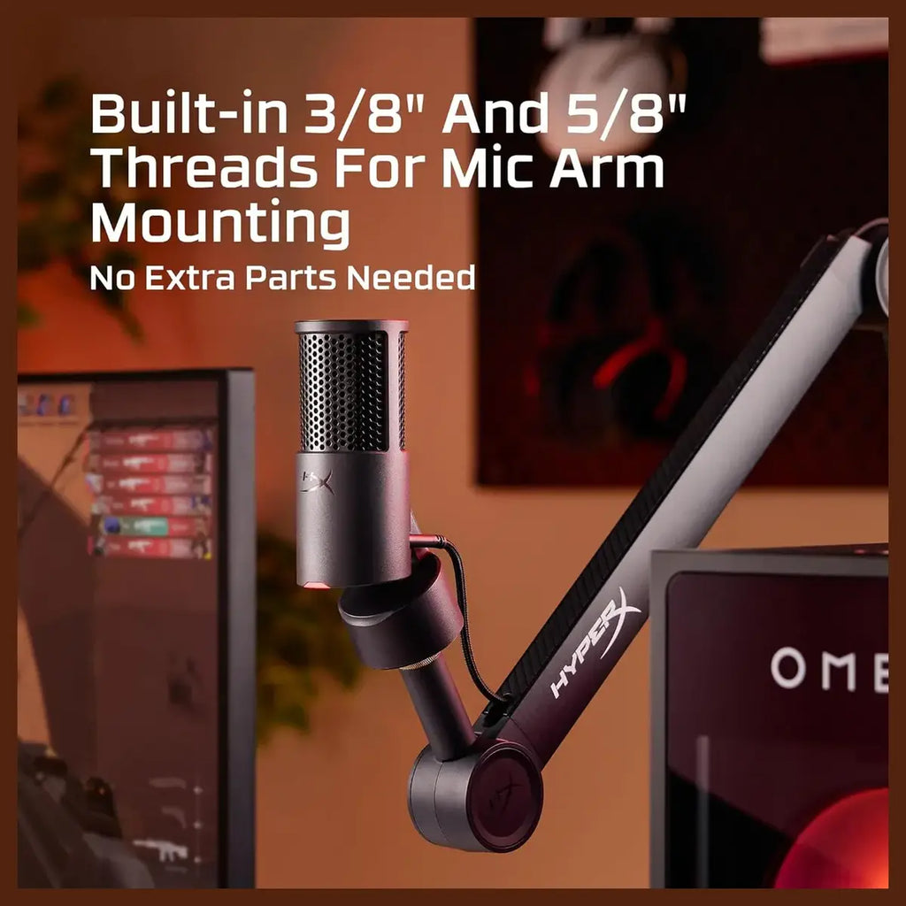 HyperX SoloCast 2 Gaming USB Condenser Mic, USB-C to USB-A, 24-Bit 96kHz, Built-In Pop Filter, Internal Shock Mount, Tap-to-Mute LED, Compact Tiltable Stand, Black, AR0A0AA