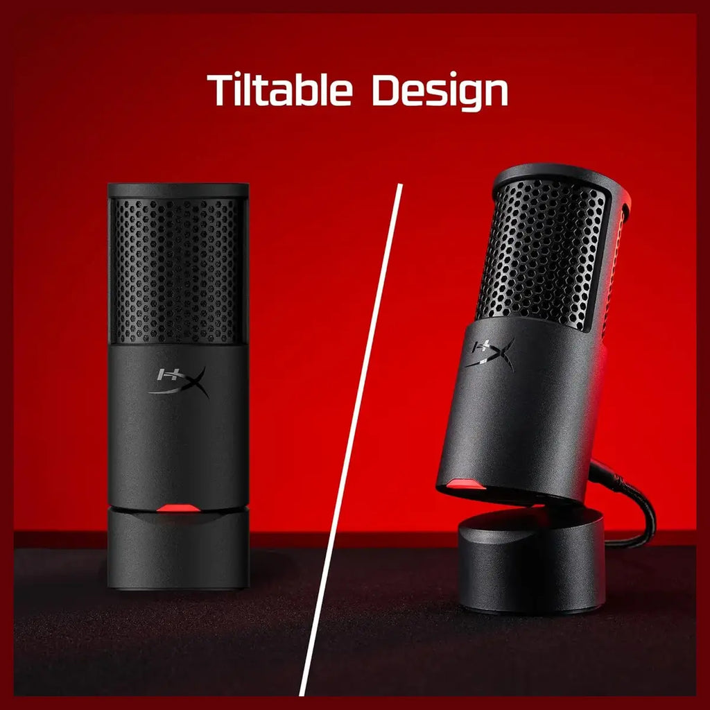HyperX SoloCast 2 Gaming USB Condenser Mic, USB-C to USB-A, 24-Bit 96kHz, Built-In Pop Filter, Internal Shock Mount, Tap-to-Mute LED, Compact Tiltable Stand, Black, AR0A0AA