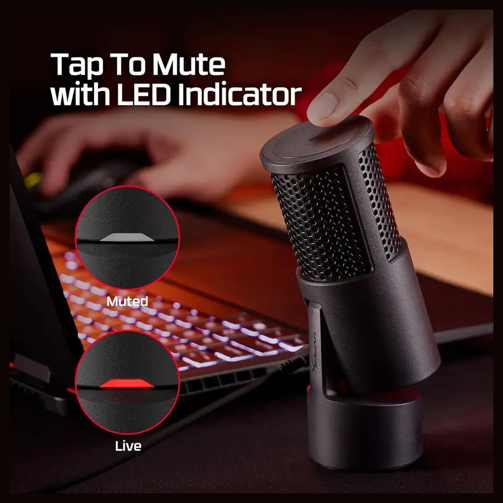 HyperX SoloCast 2 Gaming USB Condenser Mic, USB-C to USB-A, 24-Bit 96kHz, Built-In Pop Filter, Internal Shock Mount, Tap-to-Mute LED, Compact Tiltable Stand, Black, AR0A0AA
