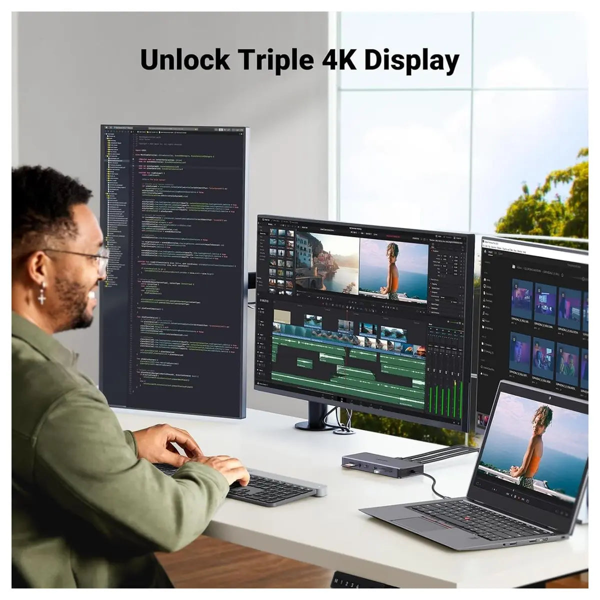 Ugreen Revodok Pro 313 Laptop Docking Station 13-in-1 4K Triple Display USB C Dock Dual HDMI and DP 10Gbps 100W PD Gigabit Ethernet SD and TF Card Reader