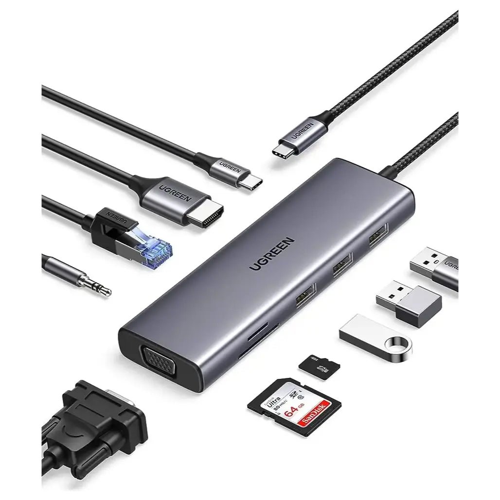 UGREEN 10 In 1 USB Type C Multiport HUB HDMI VGA Gigabit LAN USB 3.0 Audio Type C PD SD TF 15601