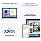 Apple MacBook Air 13 Inch Laptop Apple M5 10-Core 16GB RAM 512GB SSD Backlit Keyboard Touch ID Midnight MDHE4