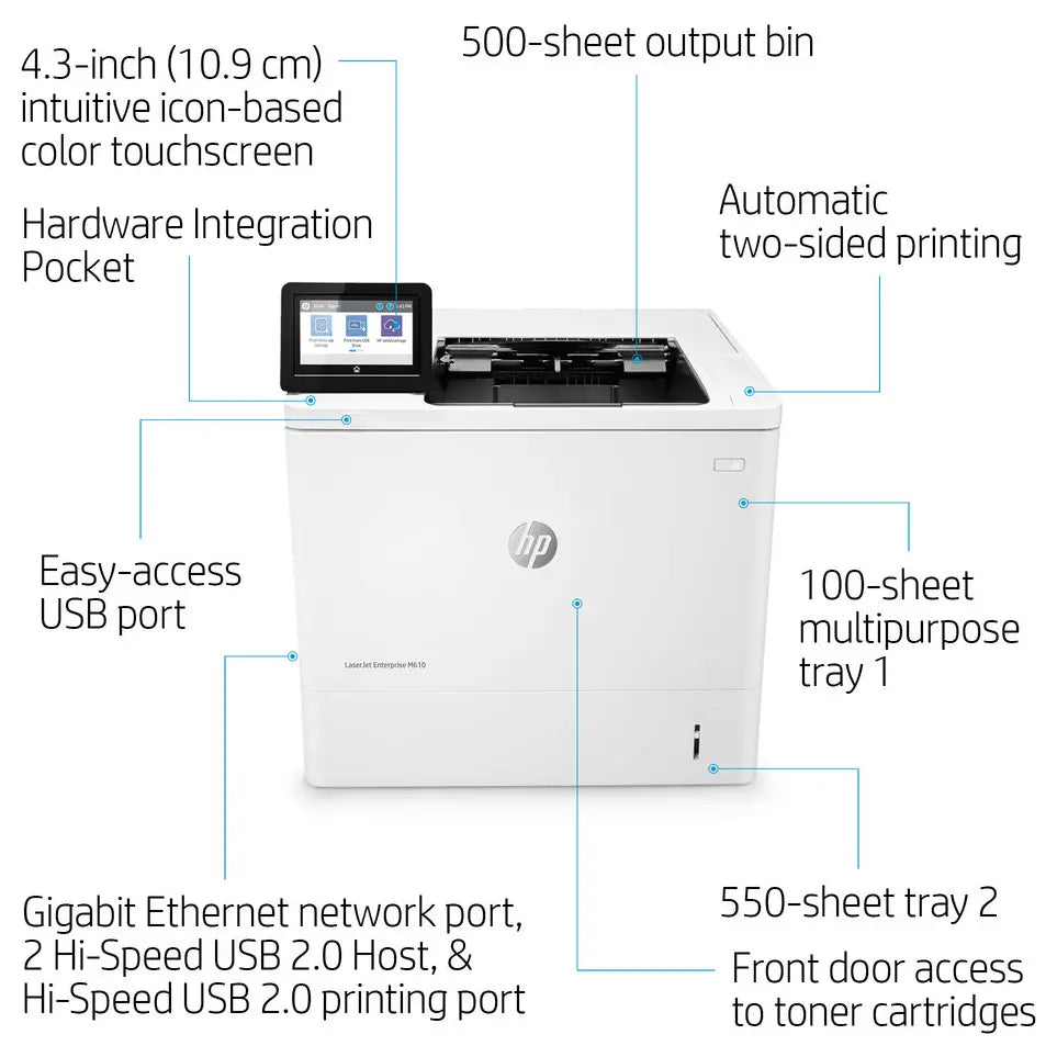 HP LaserJet Enterprise M610dn Monochrome Printer, 55 Ppm, 1200x1200 Dpi, Automatic 2-Sided Printing (Official Warranty)