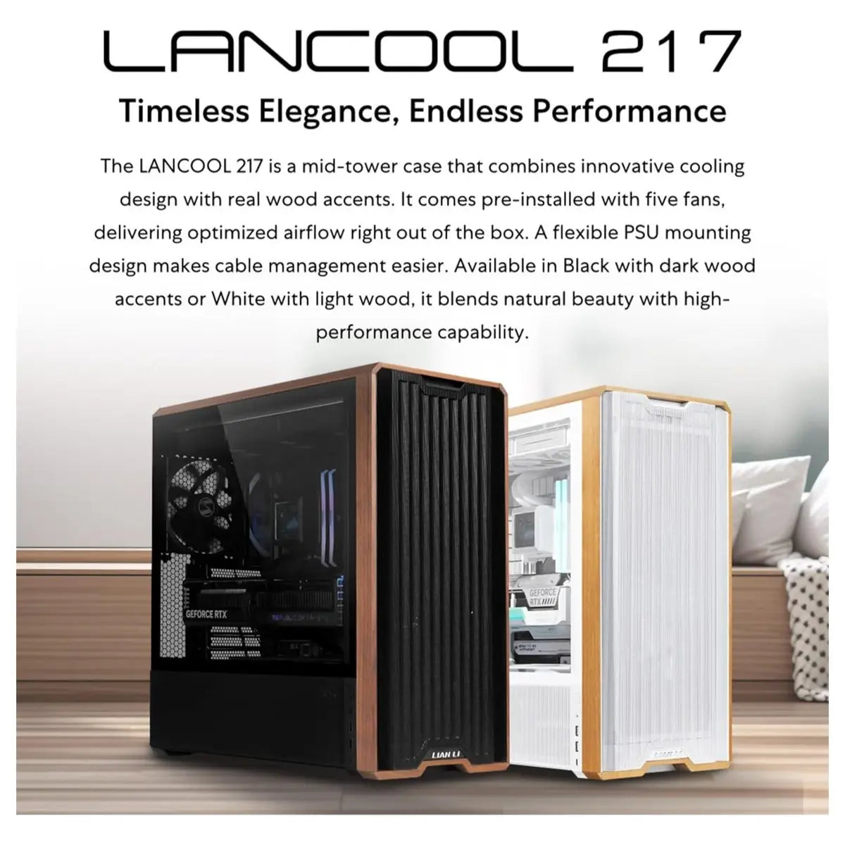 Lian Li Lancool 217 Mid-Tower ATX PC Case, 5 PWM Fans, Black, G99.LAN217X.00