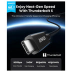Anker Prime Thunderbolt 5 Cable USB C to USB C Cable 3.3FT, 240W Charging 80Gbps Data Transfer, 8K and 4K Displays