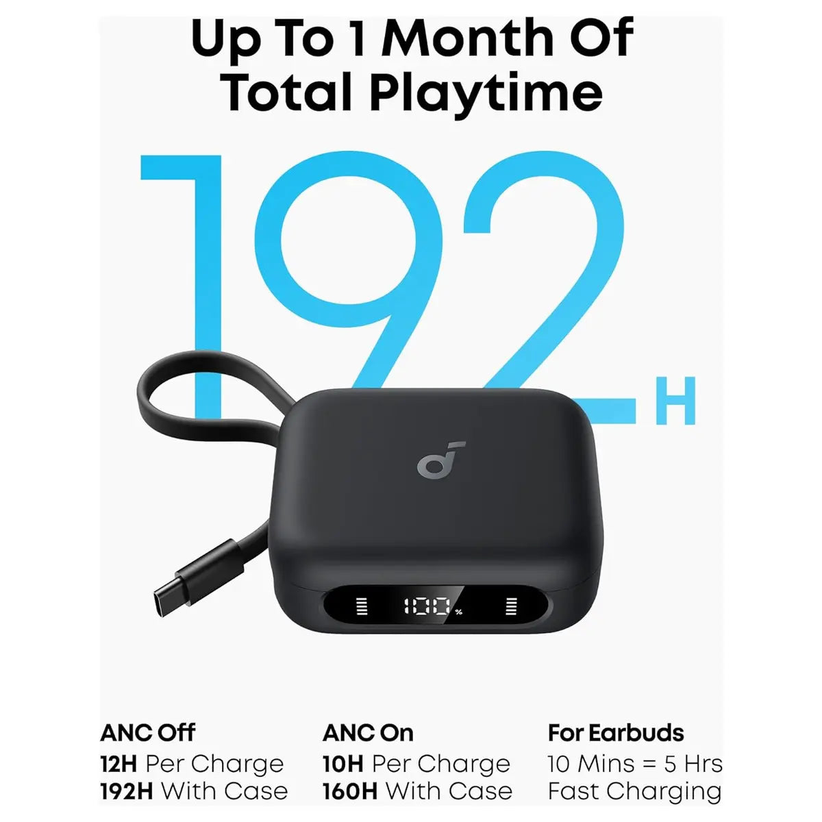 Soundcore P41i by Anker Adaptive Noise Cancelling Earbuds with Portable Phone Charger, 12H Playtime 192H with Case, Black A3937H11