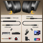 MAONO MH700 Gaming Headphones Over Ear Wired Headset 50mm Driver 3.5mm to 6.35mm Jack Black