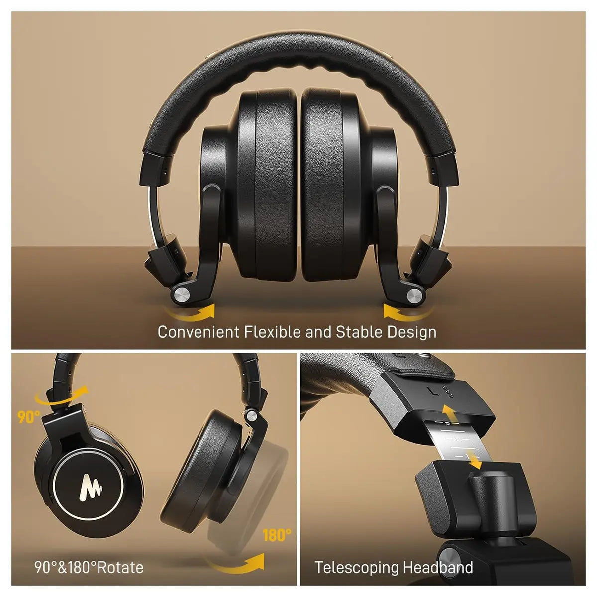 MAONO MH700 Gaming Headphones Over Ear Wired Headset 50mm Driver 3.5mm to 6.35mm Jack Black
