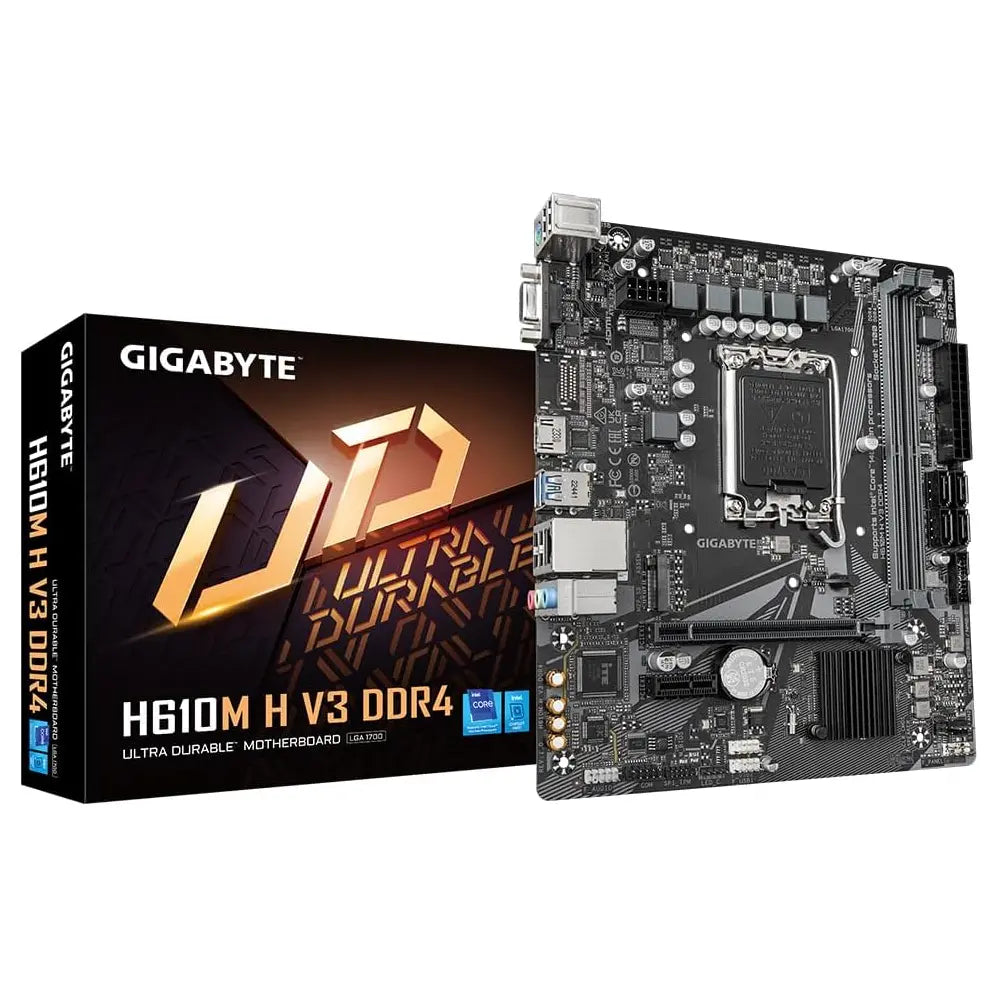 Gigabyte H610M H V3 DDR4 Motherboard LGA1700, Up To 3200MHz DDR4, PCIe 3.0 M.2, GbE LAN, USB 3.2 Gen 1