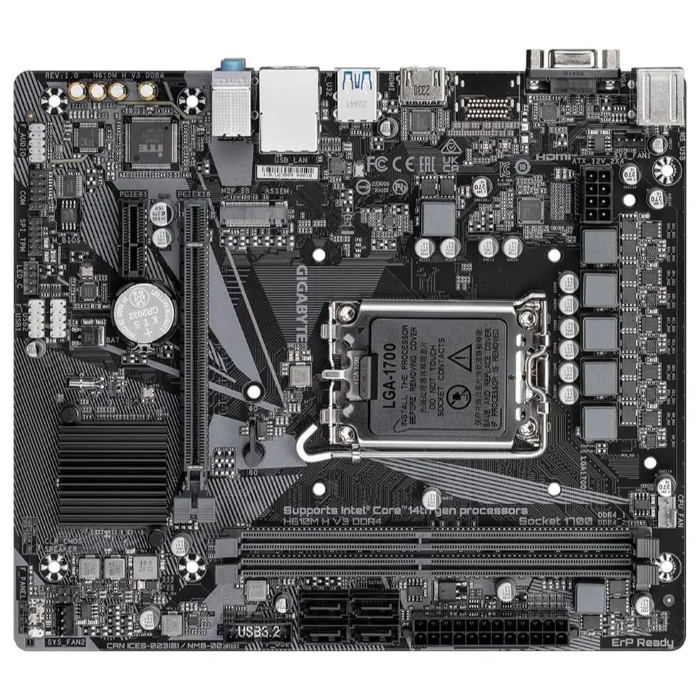 Gigabyte H610M H V3 DDR4 Motherboard LGA1700, Up To 3200MHz DDR4, PCIe 3.0 M.2, GbE LAN, USB 3.2 Gen 1