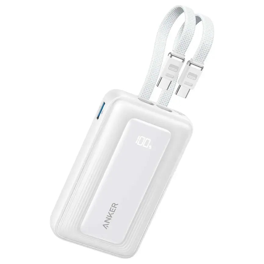 Anker ZOLO Powerbank 10000mAh 35W Built-In Dual USB-C Cable White A1680H22