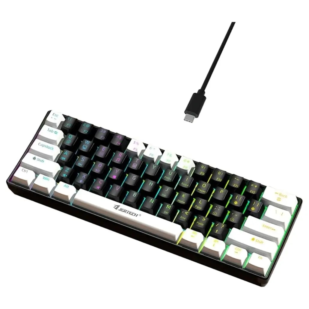 JERTECH JK540 Wired Gaming Mechanical Keyboard 60% Layout 61 Keys RGB Backlighting White and Black