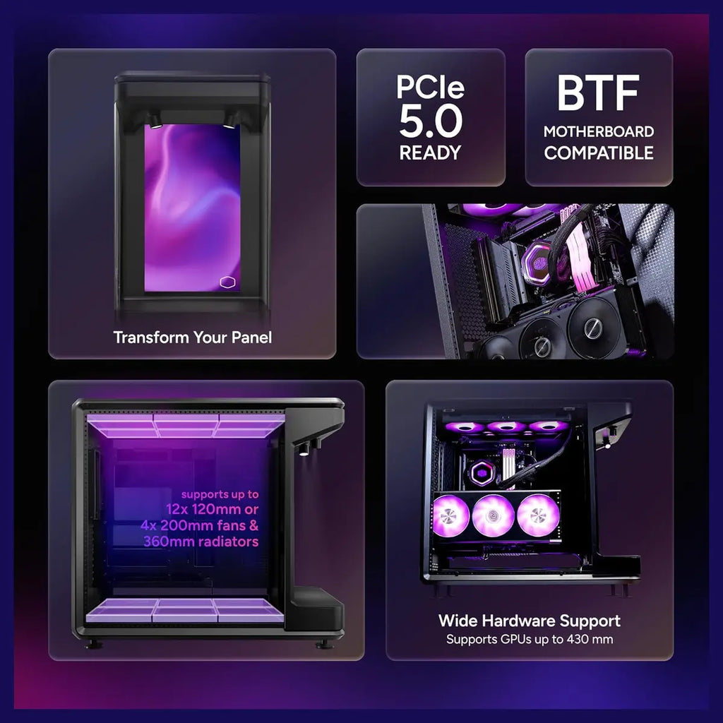 Cooler Master MasterFrame 360 Stage LCD ATX Mid-Tower PC Case, 430mm GPU, 360mm Radiator, PCIe 5.0 Ready, USB-C