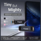 Transcend ESD310 512GB Dual USB Type-A and USB Type-C External SSD Up To 1050MB/s Black TS512GESD310S