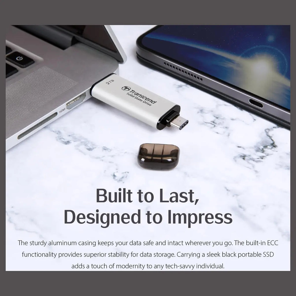 Transcend ESD310 512GB Dual USB Type-A and USB Type-C External SSD Up To 1050MB/s Black TS512GESD310S