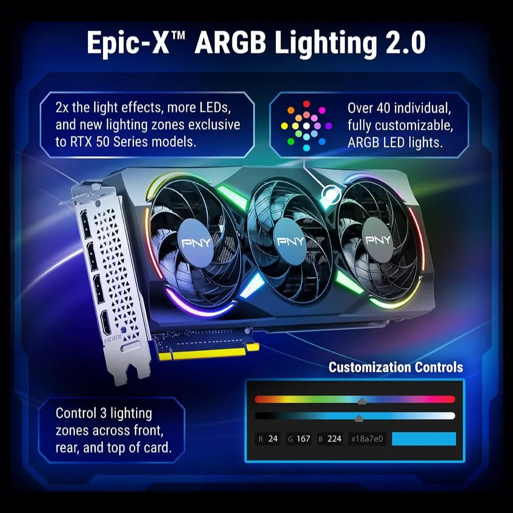 PNY NVIDIA GeForce RTX 5070 Epic-X ARGB OC Triple Fan Graphics Card 12GB GDDR7 PCIe 5.0 Black VCG507012TFXXPB1-O