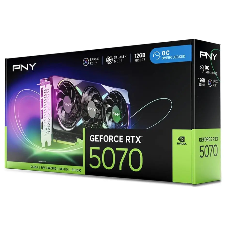 PNY NVIDIA GeForce RTX 5070 Epic-X ARGB OC Triple Fan Graphics Card 12GB GDDR7 PCIe 5.0 Black VCG507012TFXXPB1-O
