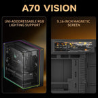 Thermalright A70 Vision ATX Gaming Case, 9.16 Inch LCD Display, Panoramic Glass Panel, USB Type-C, Black