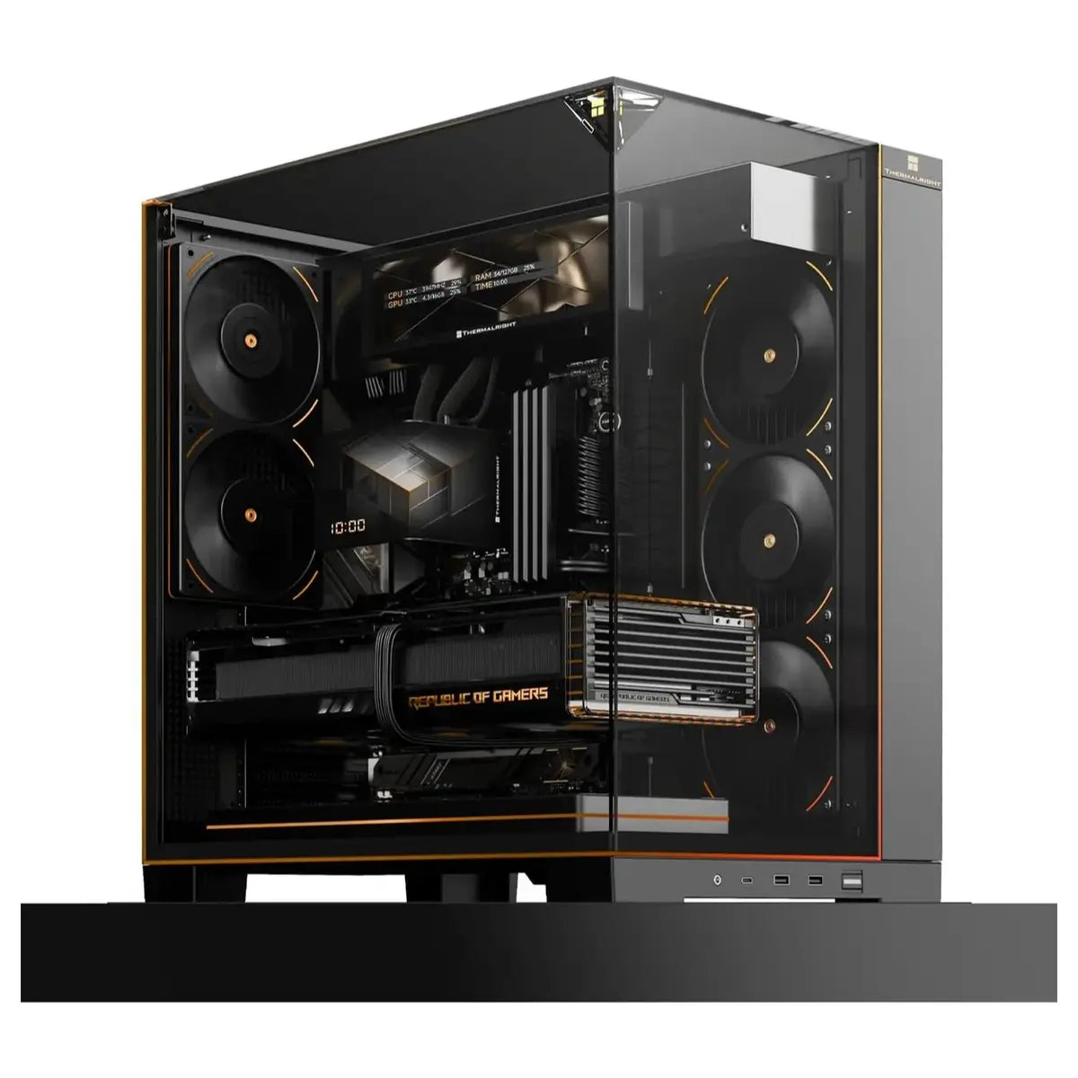 Thermalright A70 Vision ATX Gaming Case, 9.16 Inch LCD Display, Panoramic Glass Panel, USB Type-C, Black