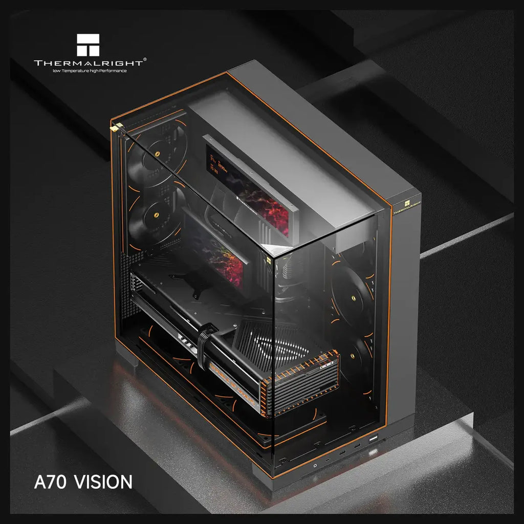 Thermalright A70 Vision ATX Gaming Case, 9.16 Inch LCD Display, Panoramic Glass Panel, USB Type-C, Black