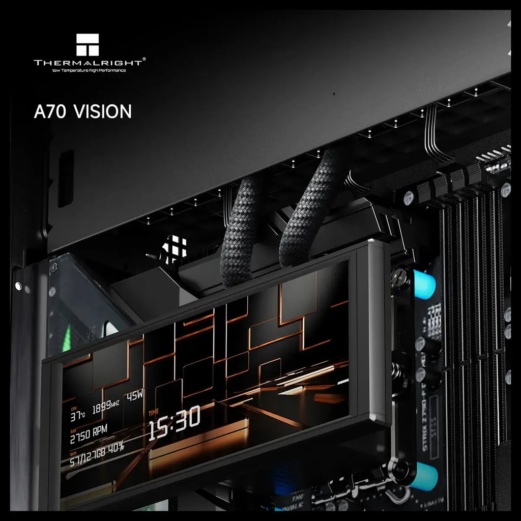 Thermalright A70 Vision ATX Gaming Case, 9.16 Inch LCD Display, Panoramic Glass Panel, USB Type-C, Black
