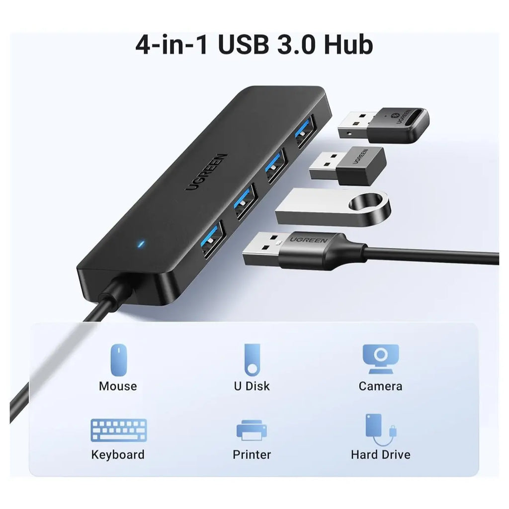 Ugreen USB 3.0 Hub 4-Port USB A Splitter Ultra-Slim USB Expander 5Gbps 1m Black 35574