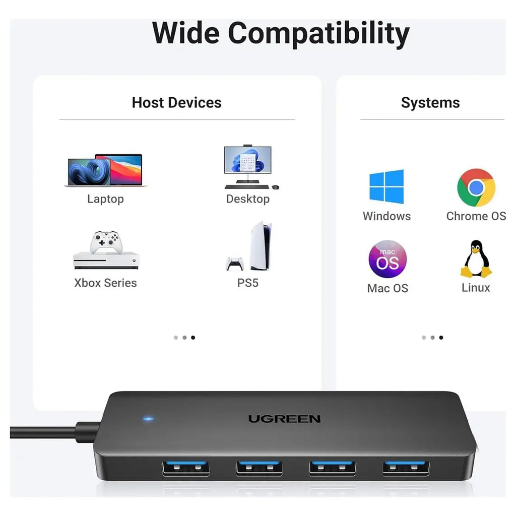 Ugreen USB 3.0 Hub 4-Port USB A Splitter Ultra-Slim USB Expander 5Gbps 1m Black 35574