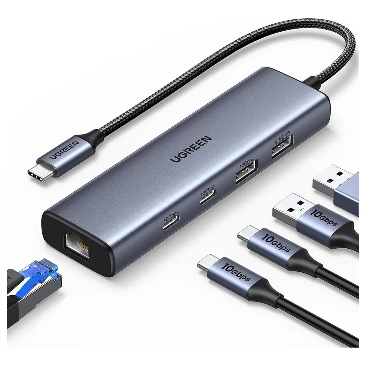 UGREEN USB-C to Ethernet Adapter 5-in-1 USB C HUB With 10Gbps 2xUSB-C 3.2 USB-A 3.2 and 2.0 Gigabit RJ45 45320