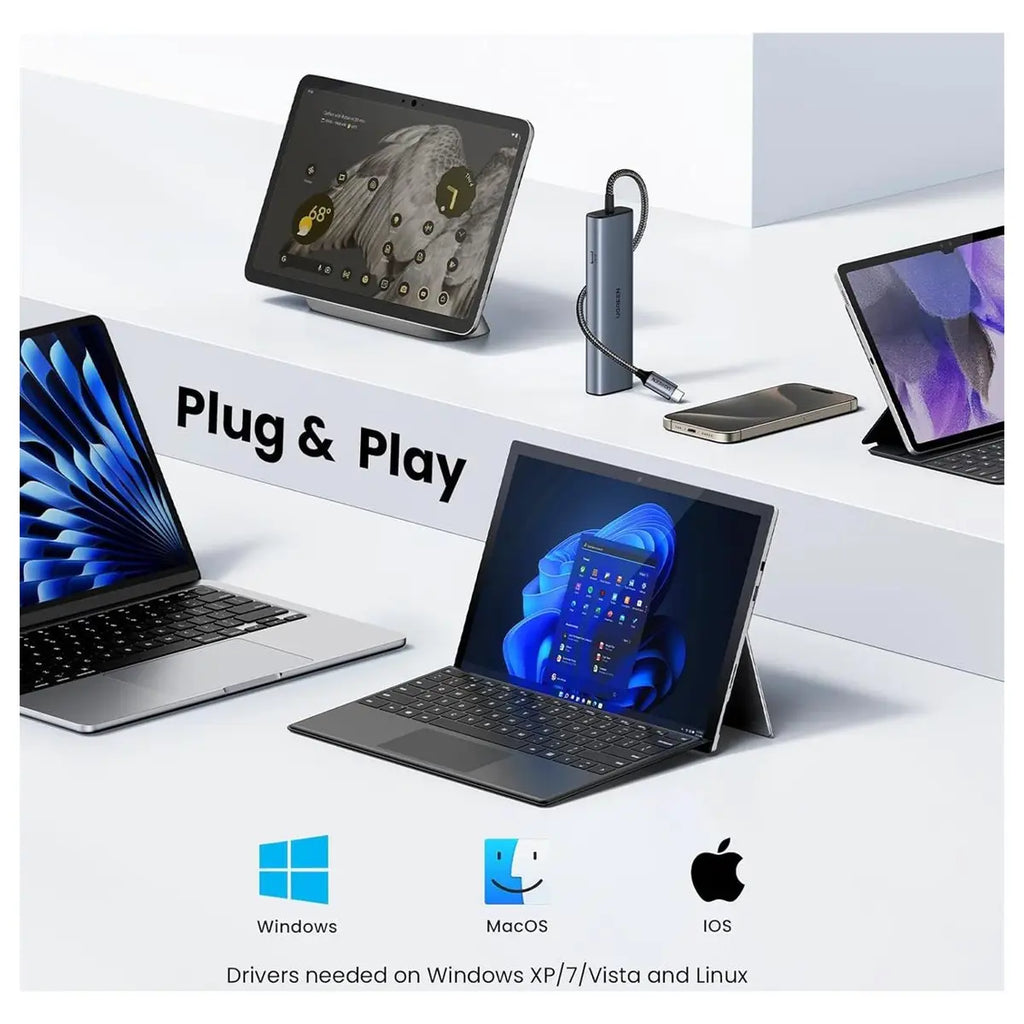 UGREEN USB-C to Ethernet Adapter 5-in-1 USB C HUB With 10Gbps 2xUSB-C 3.2 USB-A 3.2 and 2.0 Gigabit RJ45 45320